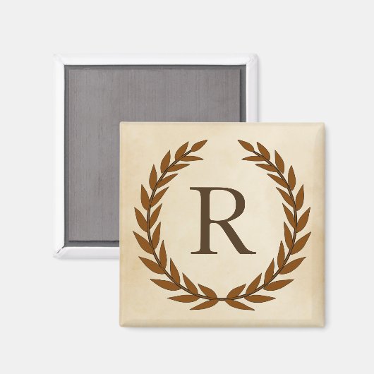 Laurel Wreath on Parchment Monogram Initial R Magnet (Vorderseite/Rückseite)