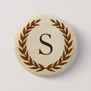 Laurel Wreath on Parchment Monogram Initial S Button