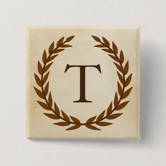 Laurel Wreath on Parchment Monogram Initial T Button (Vorderseite)
