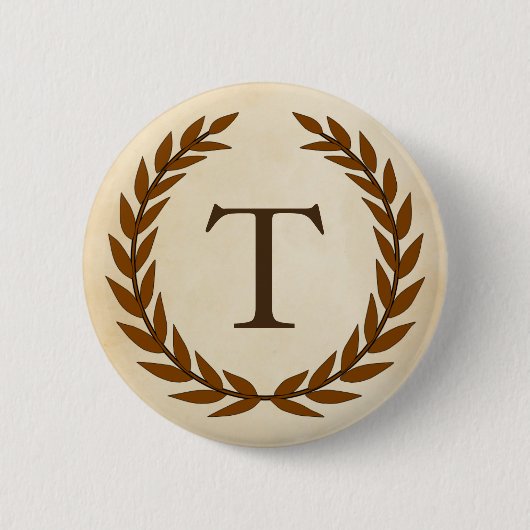 Laurel Wreath on Parchment Monogram Initial T Button (Vorderseite)
