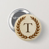 Laurel Wreath on Parchment Monogram Initial T Button (Vorne & Hinten)