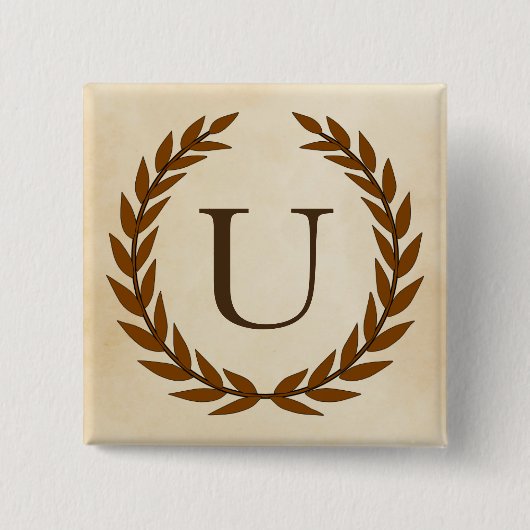 Laurel Wreath on Parchment Monogram Initial U Button (Vorderseite)
