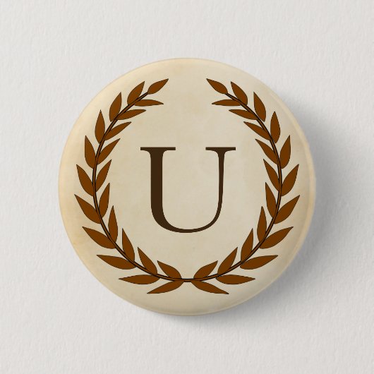 Laurel Wreath on Parchment Monogram Initial U Button (Vorderseite)