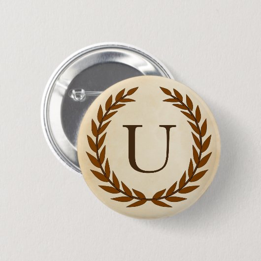 Laurel Wreath on Parchment Monogram Initial U Button (Vorne & Hinten)