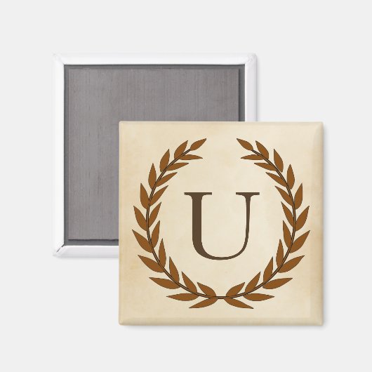 Laurel Wreath on Parchment Monogram Initial U Magnet (Vorderseite/Rückseite)