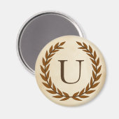 Laurel Wreath on Parchment Monogram Initial U Magnet (Vorderseite/Rückseite)