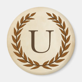 Laurel Wreath on Parchment Monogram Initial U Magnet