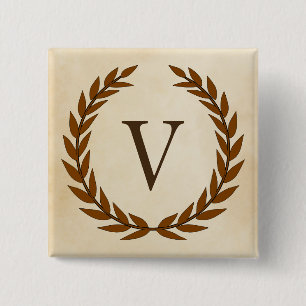 Laurel Wreath on Parchment Monogram Initial V Button