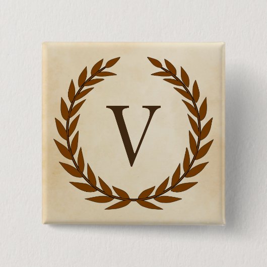 Laurel Wreath on Parchment Monogram Initial V Button (Vorderseite)