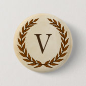 Laurel Wreath on Parchment Monogram Initial V Button (Vorderseite)