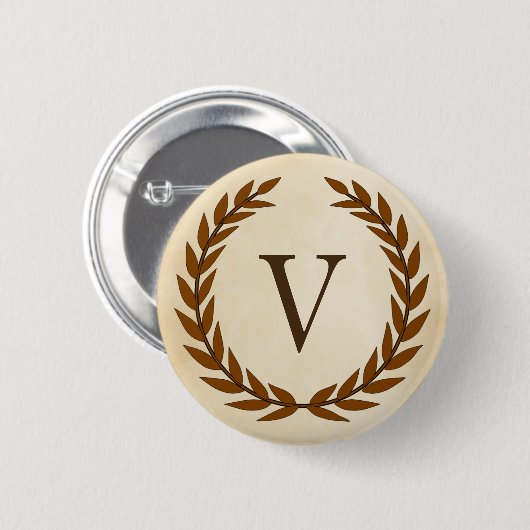 Laurel Wreath on Parchment Monogram Initial V Button (Vorne & Hinten)