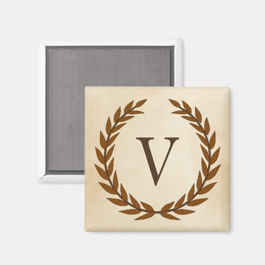 Laurel Wreath on Parchment Monogram Initial V Magnet (Vorderseite/Rückseite)