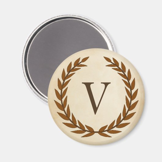 Laurel Wreath on Parchment Monogram Initial V Magnet (Vorderseite/Rückseite)