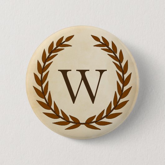 Laurel Wreath on Parchment Monogram Initial W Button (Vorderseite)