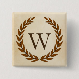 Laurel Wreath on Parchment Monogram Initial W Button
