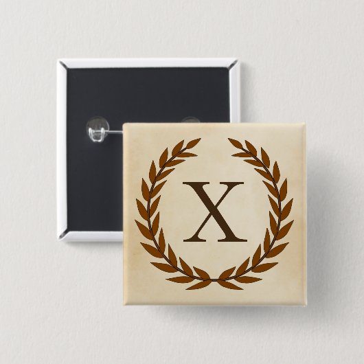 Laurel Wreath on Parchment Monogram Initial X Button (Vorne & Hinten)