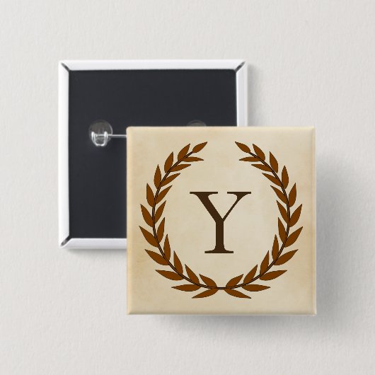 Laurel Wreath on Parchment Monogram Initial Y Button (Vorne & Hinten)