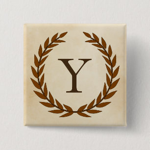 Laurel Wreath on Parchment Monogram Initial Y Button