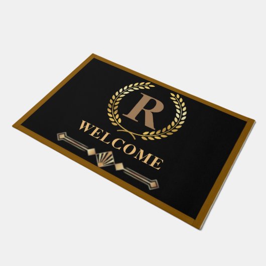 Laurel Wreath Personalisierte Initial Door Mat Fußmatte (Schrägansicht)