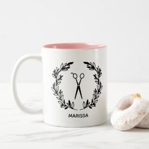 Laurel Wreath Scissors Haare Stylist Name Zweifarbige Tasse