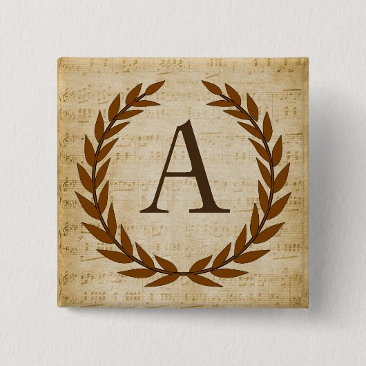Laurel Wreath Sheet Music Monogram Initial A Button (Vorderseite)