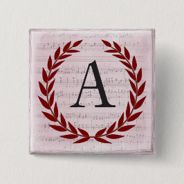 Laurel Wreath Sheet Music Monogram Initial A Button