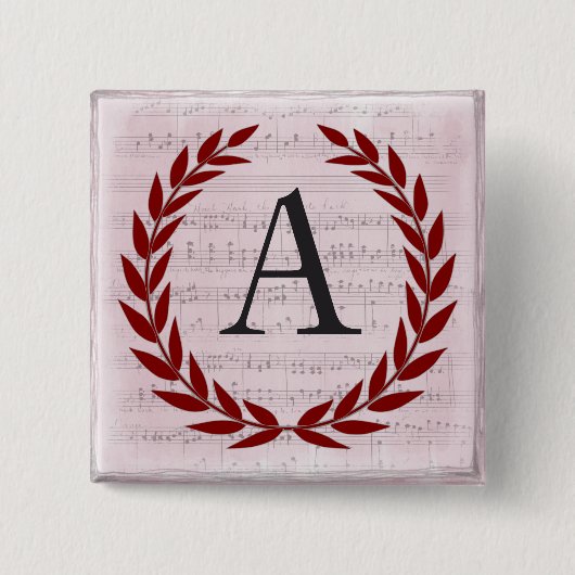 Laurel Wreath Sheet Music Monogram Initial A Button (Vorderseite)