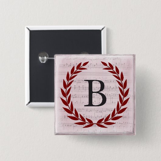 Laurel Wreath Sheet Music Monogram Initial B Button (Vorne & Hinten)