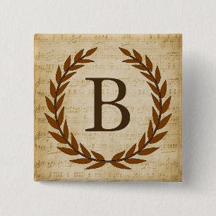 Laurel Wreath Sheet Music Monogram Initial B Button