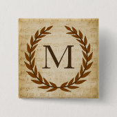 Laurel Wreath Sheet Music Monogram Initial Button (Vorderseite)