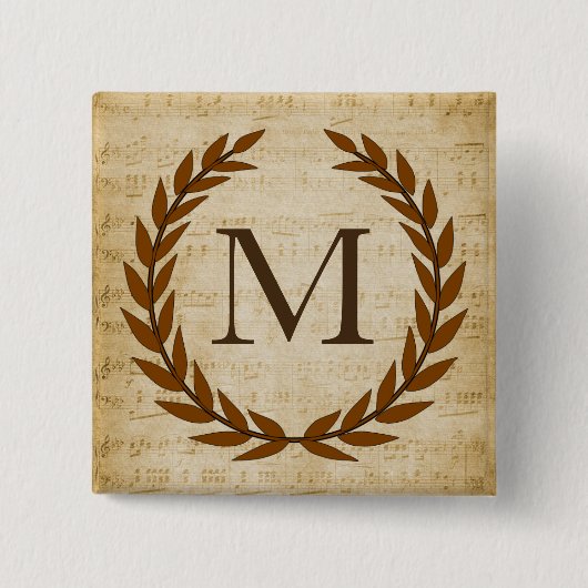 Laurel Wreath Sheet Music Monogram Initial Button (Vorderseite)
