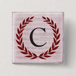 Laurel Wreath Sheet Music Monogram Initial C Button