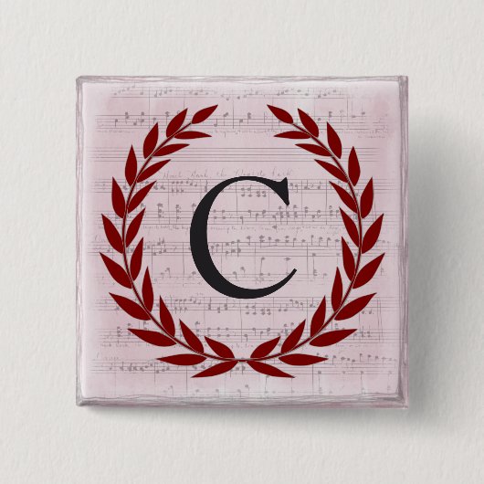 Laurel Wreath Sheet Music Monogram Initial C Button (Vorderseite)