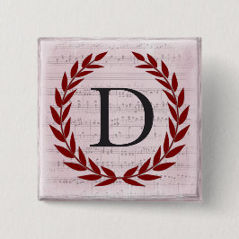 Laurel Wreath Sheet Music Monogram Initial D Button