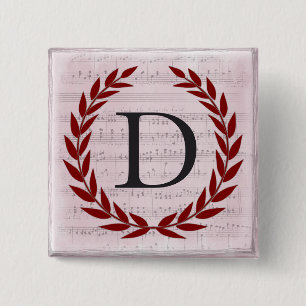 Laurel Wreath Sheet Music Monogram Initial D Button