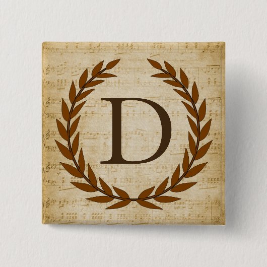Laurel Wreath Sheet Music Monogram Initial D Button (Vorderseite)