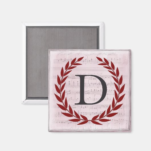 Laurel Wreath Sheet Music Monogram Initial D Magnet (Vorderseite/Rückseite)