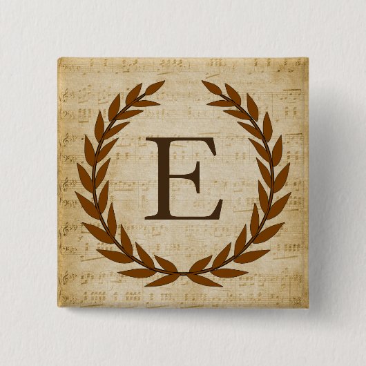 Laurel Wreath Sheet Music Monogram Initial E Button (Vorderseite)