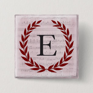 Laurel Wreath Sheet Music Monogram Initial E Button
