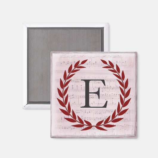 Laurel Wreath Sheet Music Monogram Initial E Magnet (Vorderseite/Rückseite)