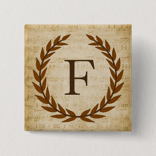 Laurel Wreath Sheet Music Monogram Initial F Button (Vorderseite)