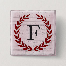Laurel Wreath Sheet Music Monogram Initial F Button