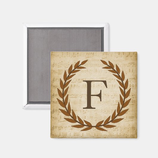 Laurel Wreath Sheet Music Monogram Initial F Magnet (Vorderseite/Rückseite)