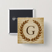 Laurel Wreath Sheet Music Monogram Initial G Button (Vorne & Hinten)