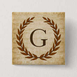 Laurel Wreath Sheet Music Monogram Initial G Button