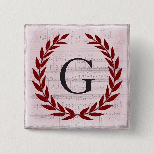 Laurel Wreath Sheet Music Monogram Initial G Button (Vorderseite)