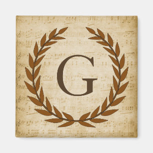 Laurel Wreath Sheet Music Monogram Initial G Magnet
