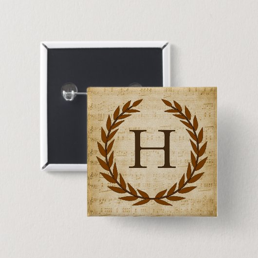 Laurel Wreath Sheet Music Monogram Initial H Button (Vorne & Hinten)
