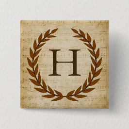 Laurel Wreath Sheet Music Monogram Initial H Button