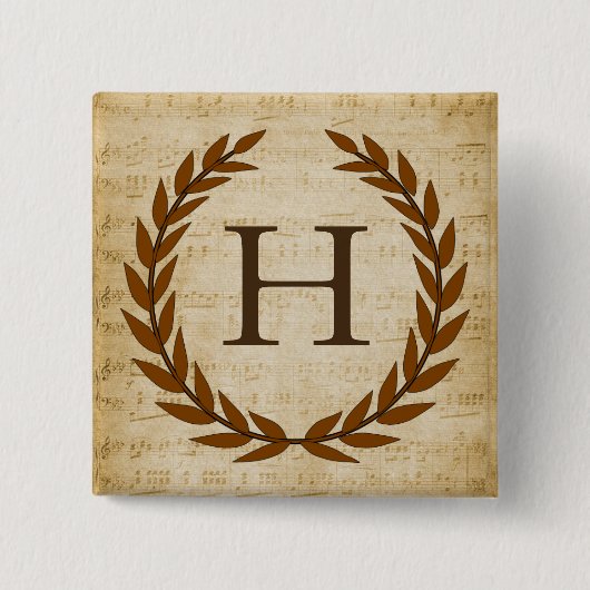 Laurel Wreath Sheet Music Monogram Initial H Button (Vorderseite)